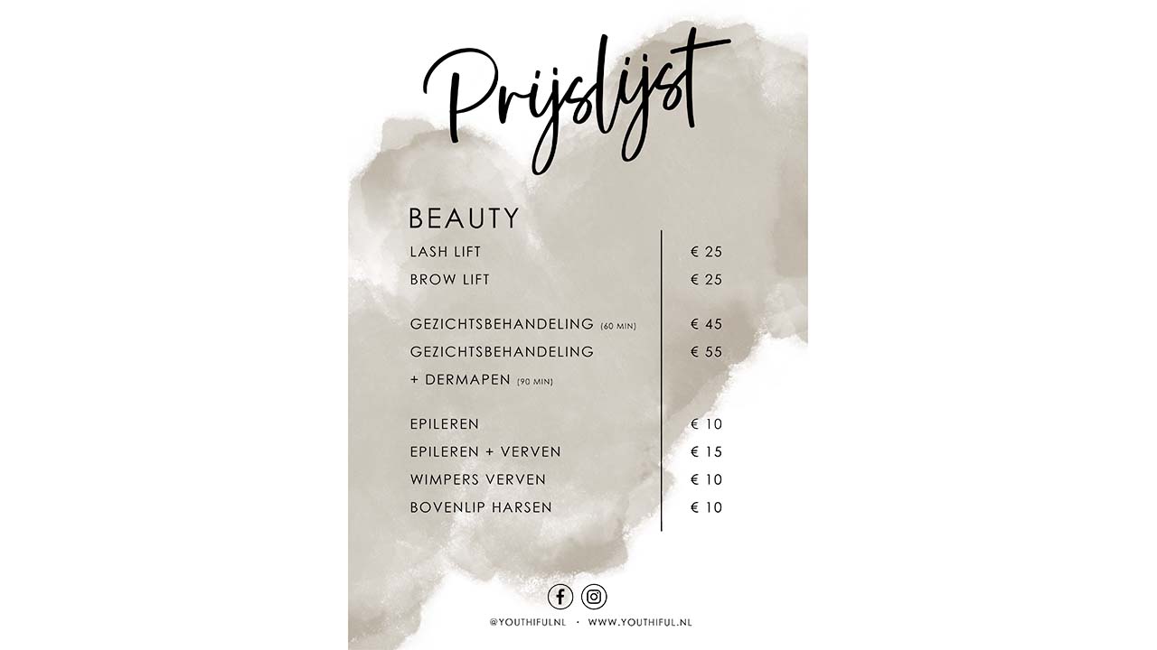 Youthiful pricelist design