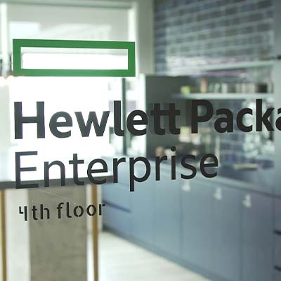Screenshot showing the Hewlett Packard Enterprise logo from the client video